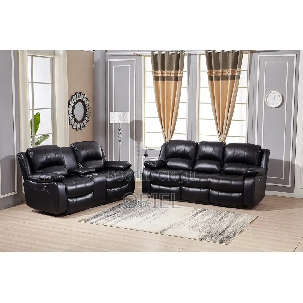 6-Seater Office Sofa Set : Brown Pu Leather Reclining Sofa