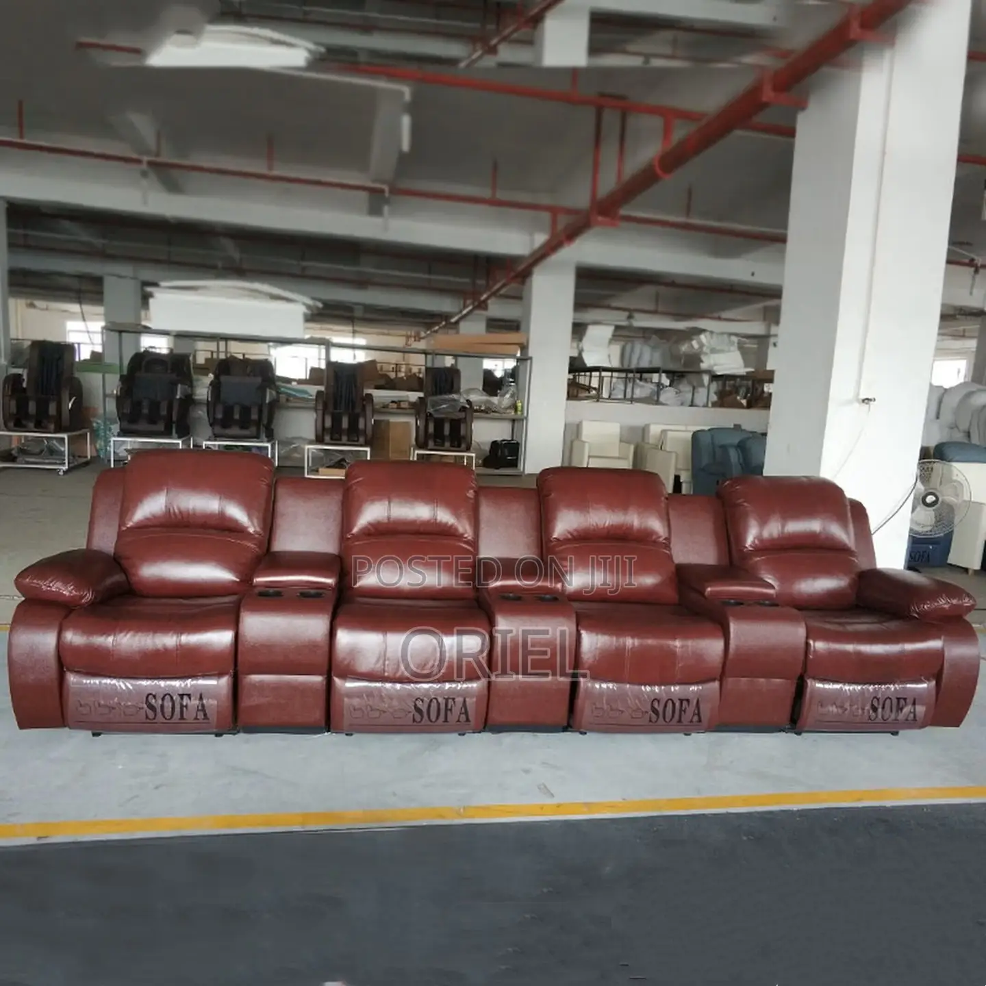 6-Seater Office Sofa Set : Brown Pu Leather Reclining Sofa