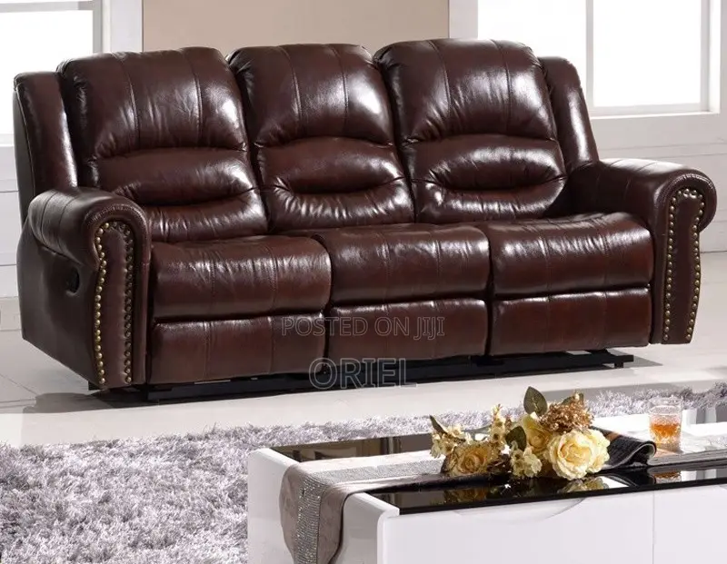6-Seater Office Sofa Set : Brown Pu Leather Reclining Sofa