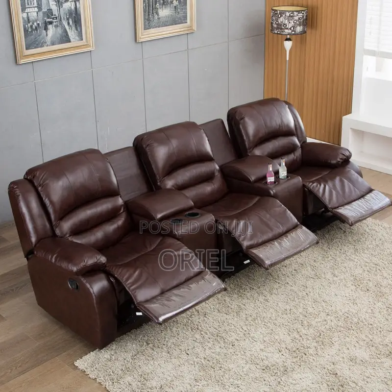 6-Seater Office Sofa Set : Brown Pu Leather Reclining Sofa