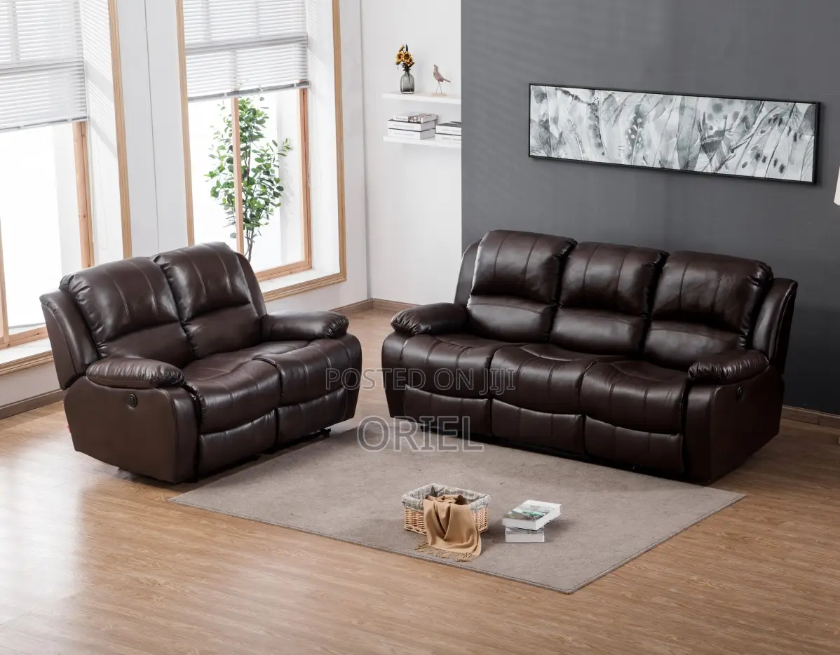 6-Seater Office Sofa Set : Brown Pu Leather Reclining Sofa
