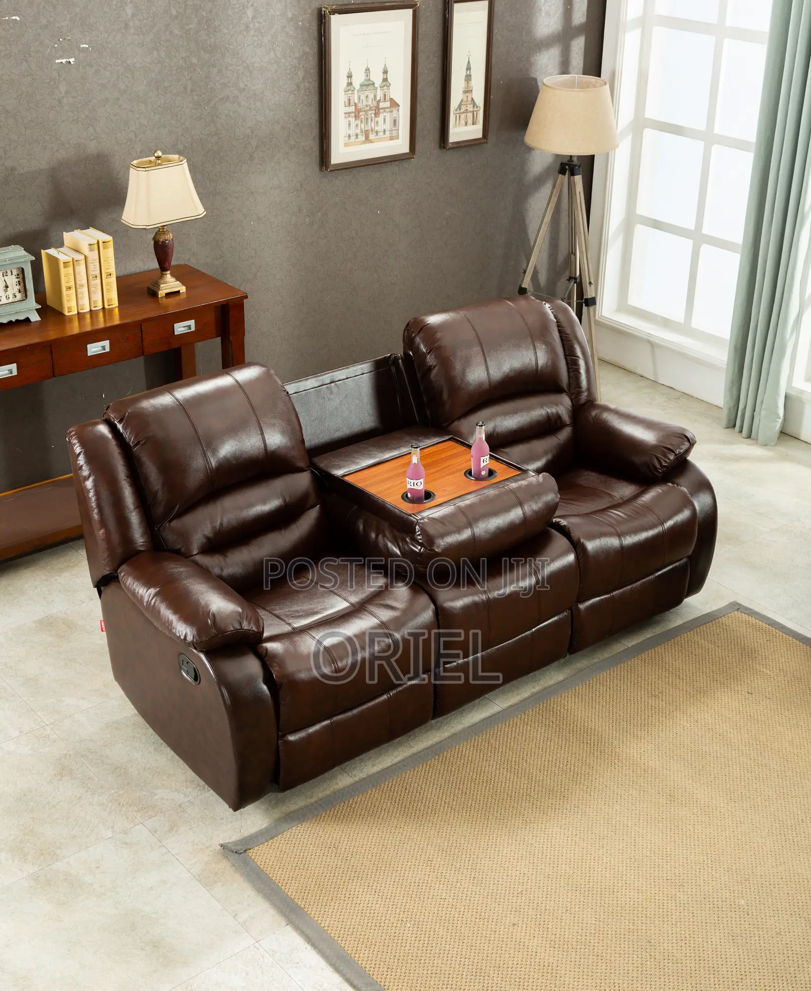 6-Seater Office Sofa Set : Brown Pu Leather Reclining Sofa