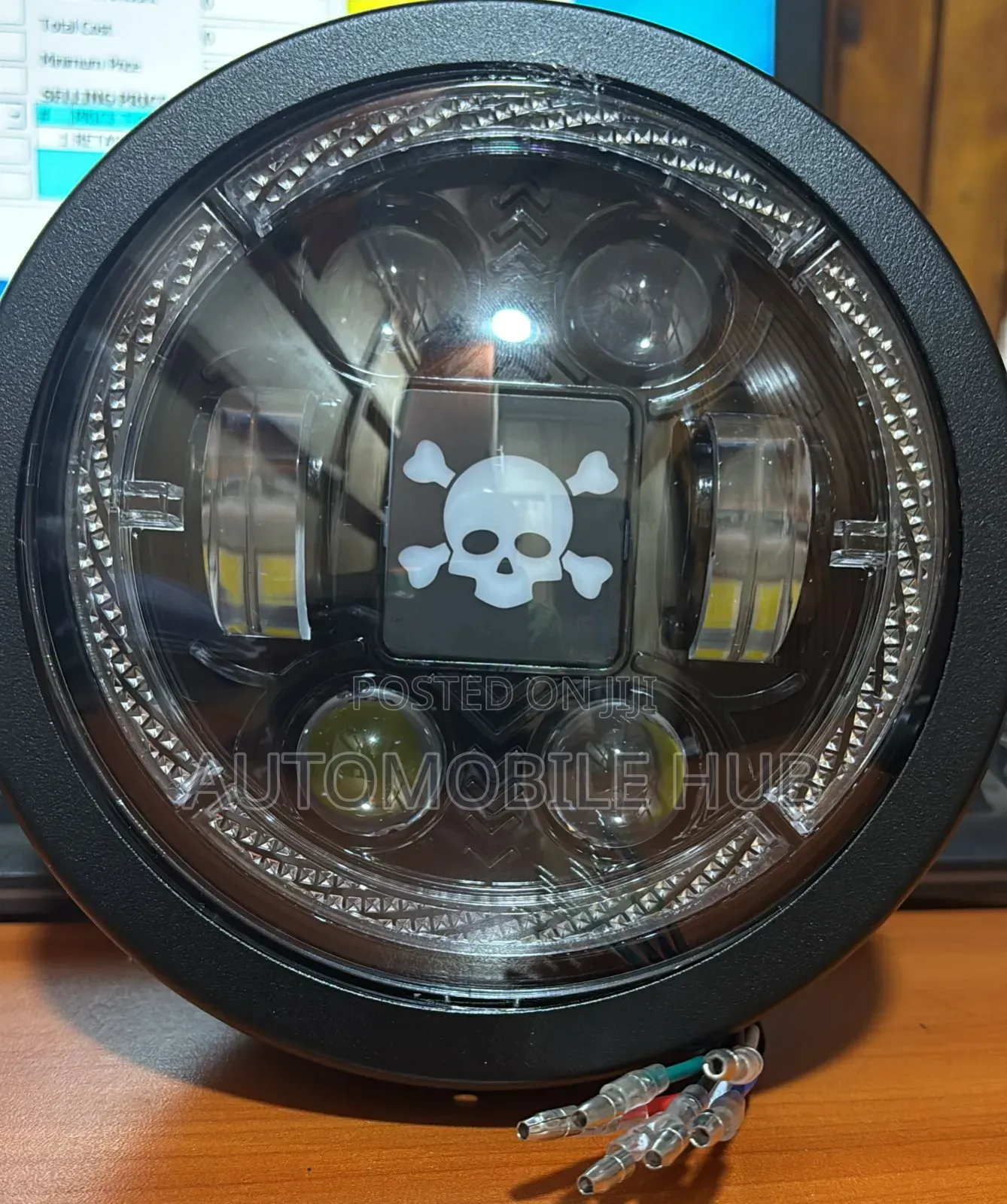 Skull Design Led Projector Headlight With Halo Ring
