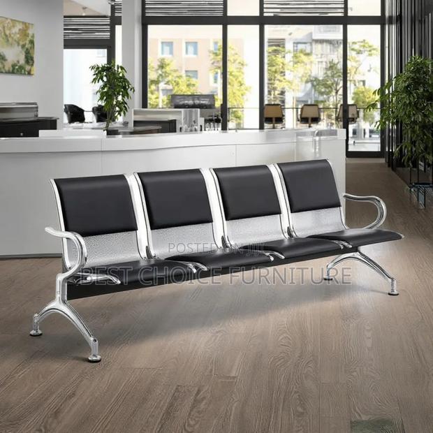 Reception Benches; Black 4-Seater Padded Metallic Reception Bench - main view