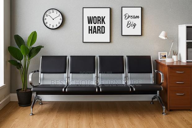 Reception Benches; Black 4-Seater Padded Metallic Reception Bench - thumbnail 2