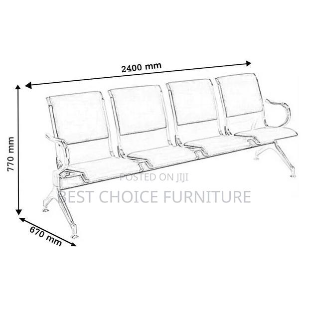 Reception Benches; Black 4-Seater Padded Metallic Reception Bench - thumbnail 3