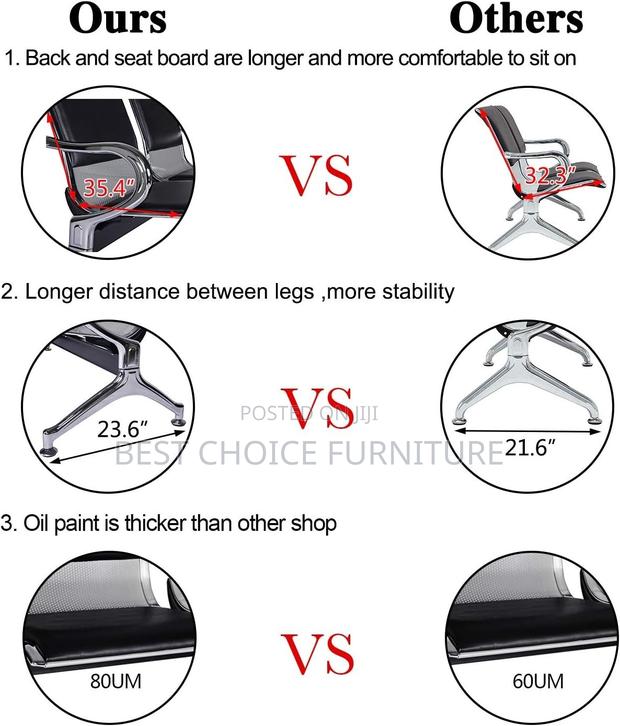 Reception Benches; Black 4-Seater Padded Metallic Reception Bench - thumbnail 9