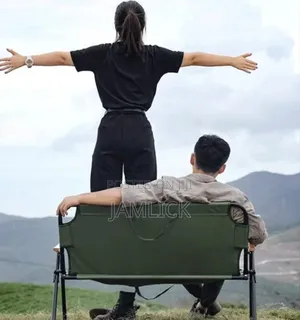 Portable 2-Person Camping Chair With Wood Armrest - Gn