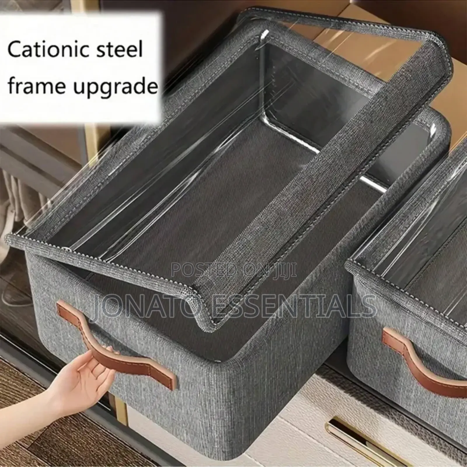 Clothes Storage Box Foldable Transparent Lid Steel Frame Organizer