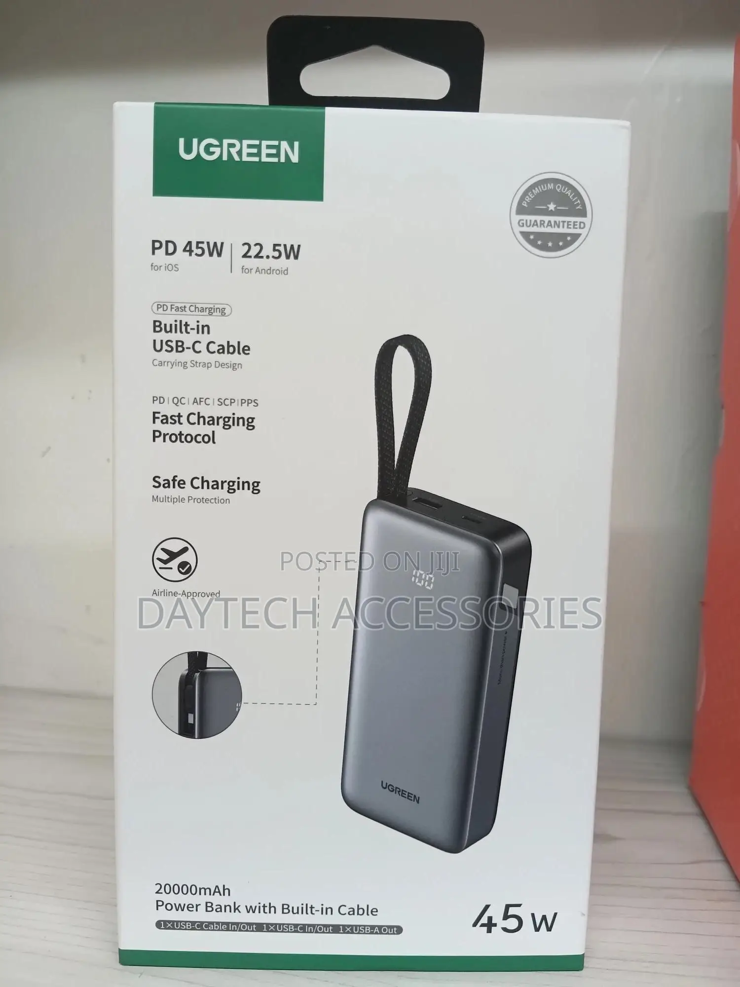 Ugreen 20000mah 45w Fast Charging Power Bank With Built-in Cable