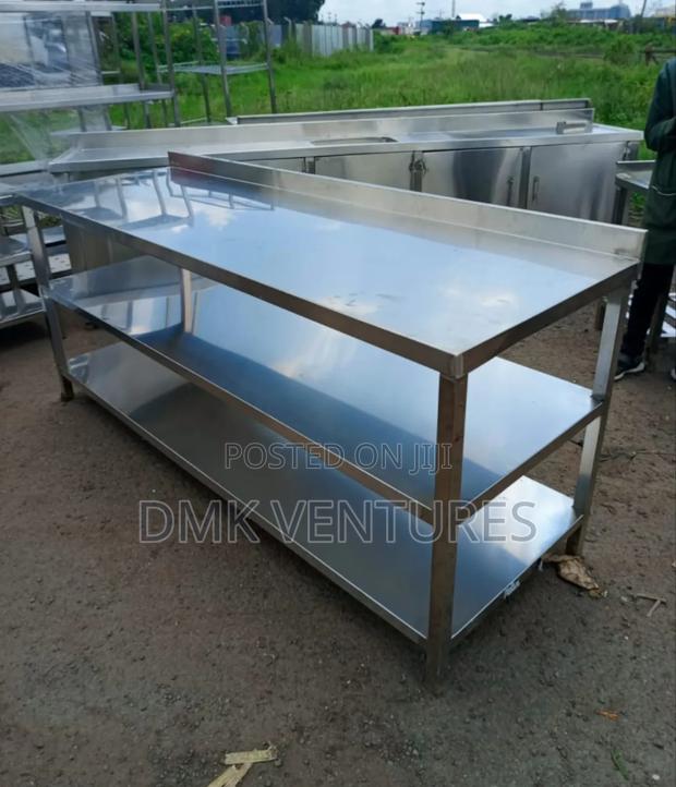 Stylish Pure Stainless Double Under Shelved Working Table Top - main view