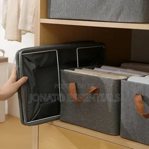Foldable Storage Basket Fabric 50x35x24cm Grey Clothes Organizer Kenya