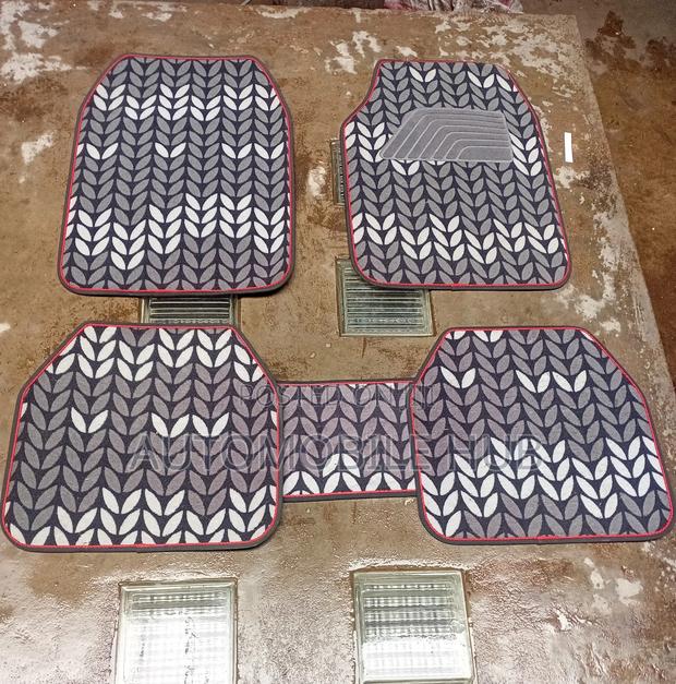 Premium Black Grey Leaf-Print Woolen Car Mats – Soft Antislip - main view