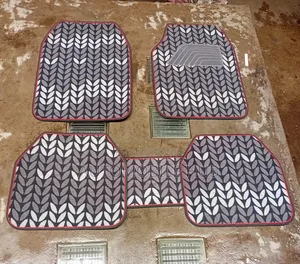 Premium Black Grey Leaf-Print Woolen Car Mats – Soft Antislip