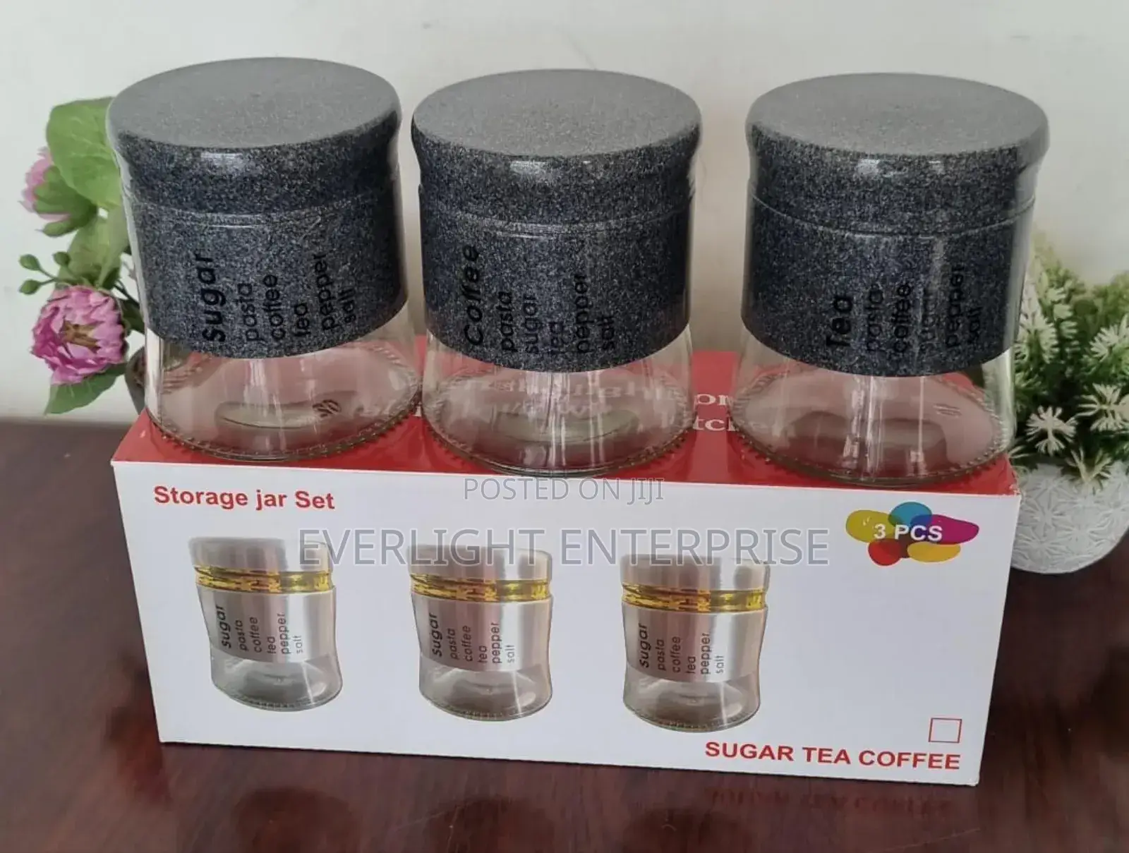 450ml X3pc Glass Canister With Stylish Metal Covering