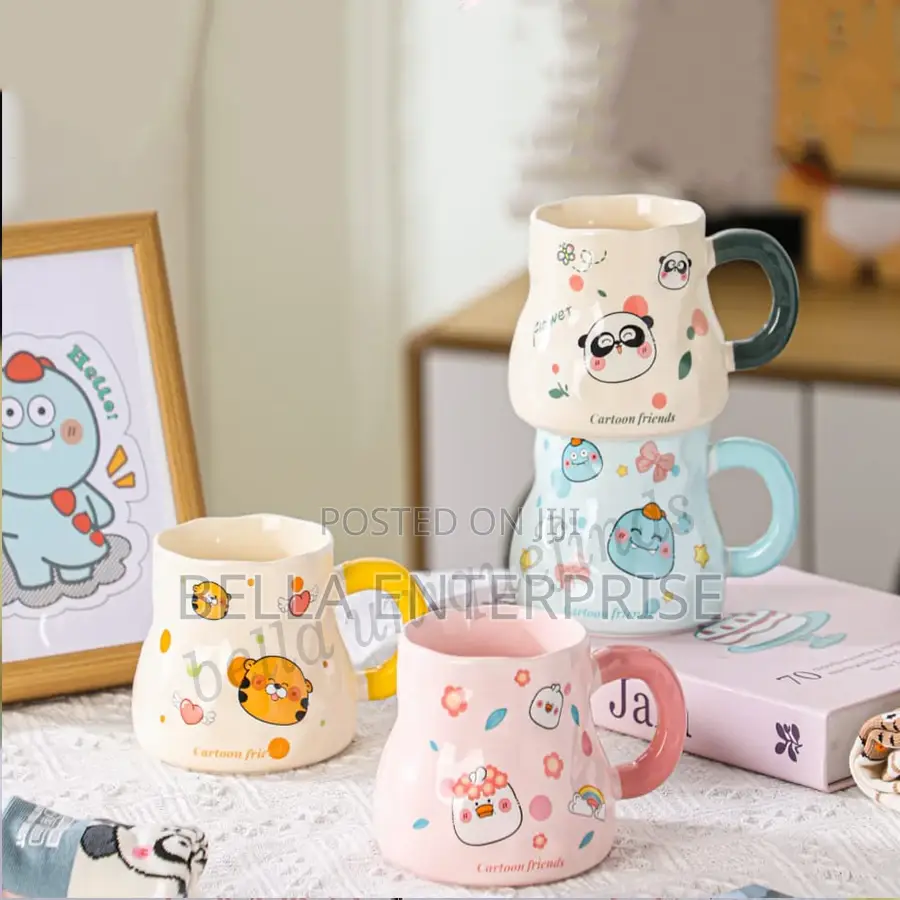 Cartoon-Themed Ceramic Mugs Are Designed for Coffee, Milk, or Tea