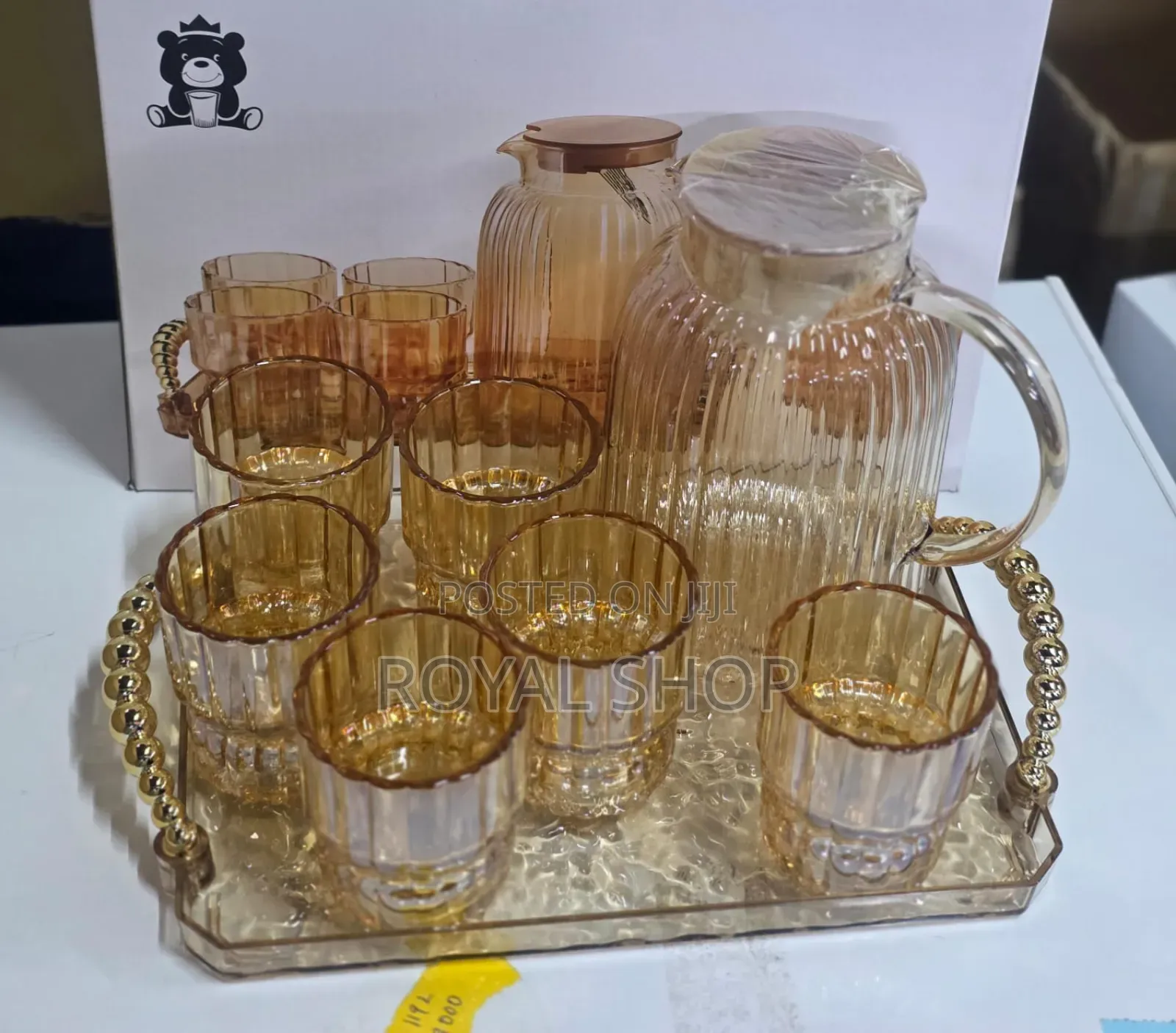 8pc Stripped Golden Transparent Water Set