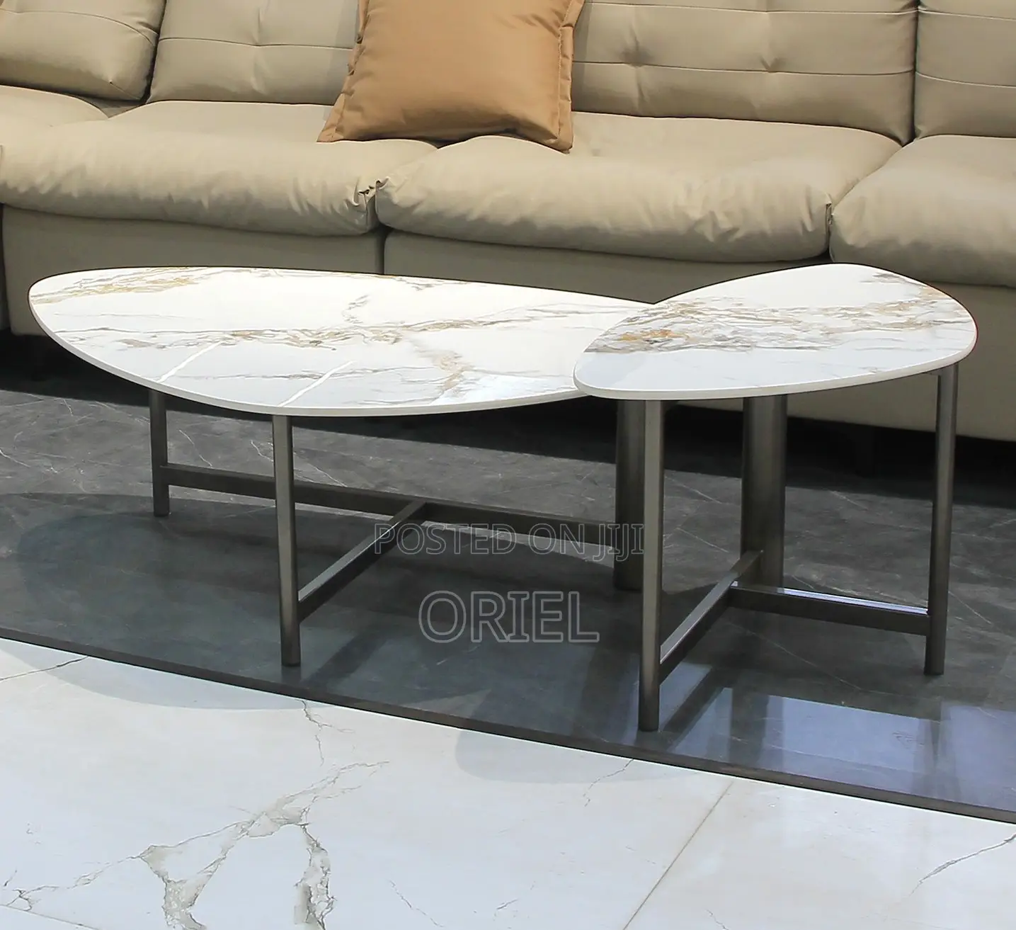 Coffee Tables; Oval Marble Accent Table for Living Rooms