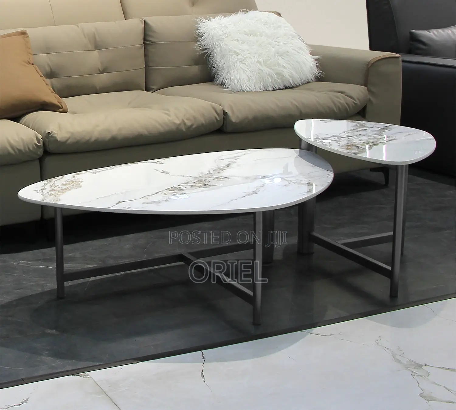 Coffee Tables; Oval Marble Accent Table for Living Rooms