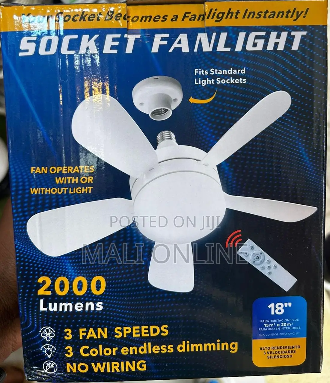 18 Inch Led Ceiling Fan Light E27 Socket Fan With Remote 3 Speed Motor
