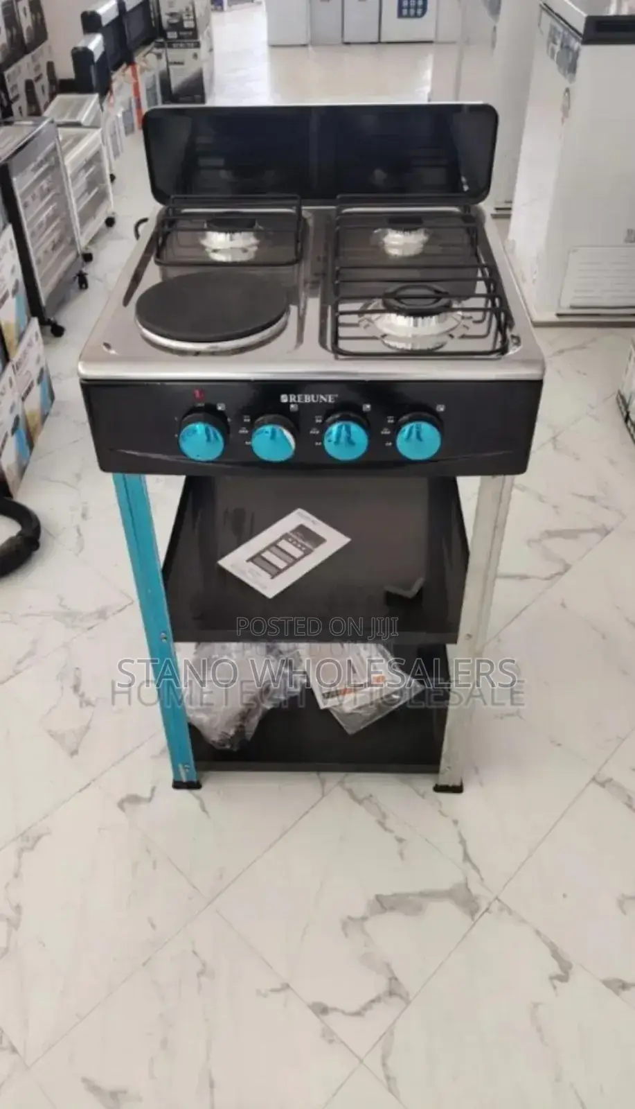 3gas 1electric Plate Rebune Standing Cooker With Shelves