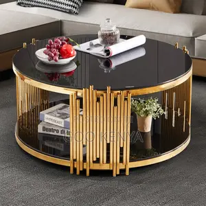 Home Table; Elegant Glass Top Coffee Table With Metallic Frame