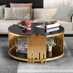 Home Table; Elegant Glass Top Coffee Table With Metallic Frame