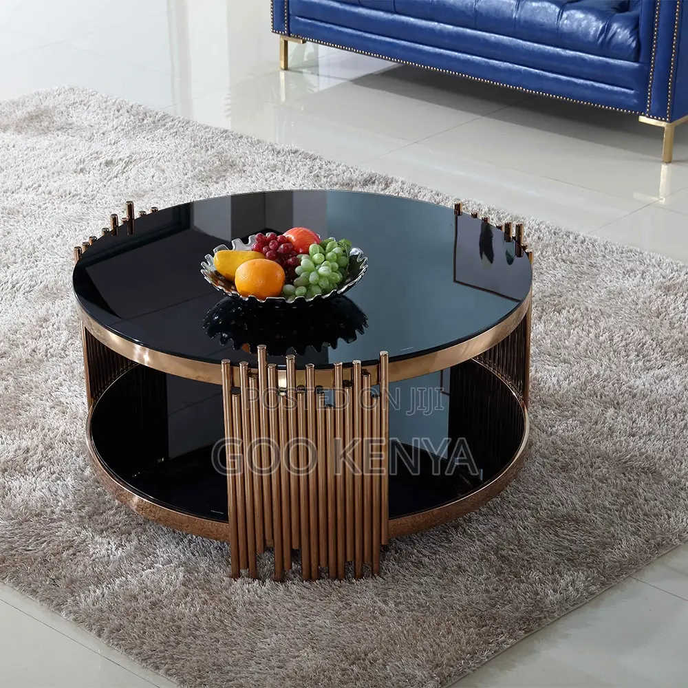 Home Table; Elegant Glass Top Coffee Table With Metallic Frame