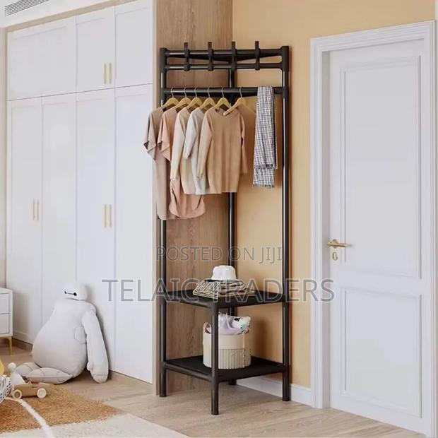Metallic Corner Cloth Rack With Hanger
Color: Black 
Size :188cm