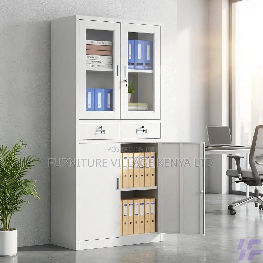 Office Cabinet; 2-door Half Glass With Drawers Office Filling Cabinet