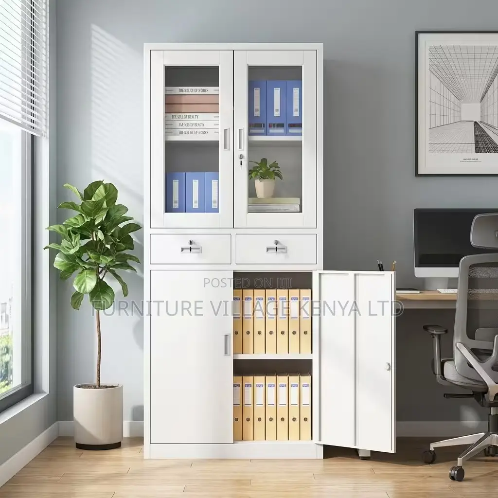 Office Cabinet; 2-door Half Glass With Drawers Office Filling Cabinet
