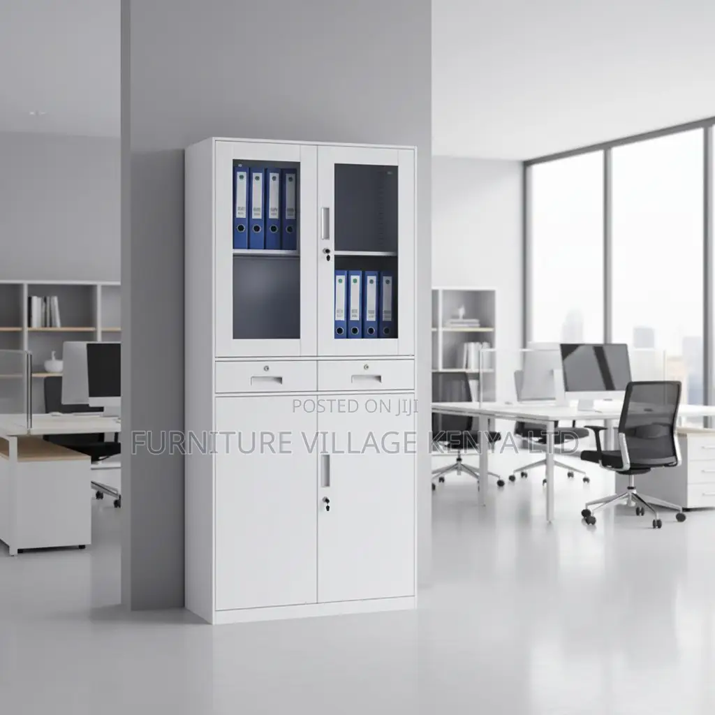 Office Cabinet; 2-door Half Glass With Drawers Office Filling Cabinet
