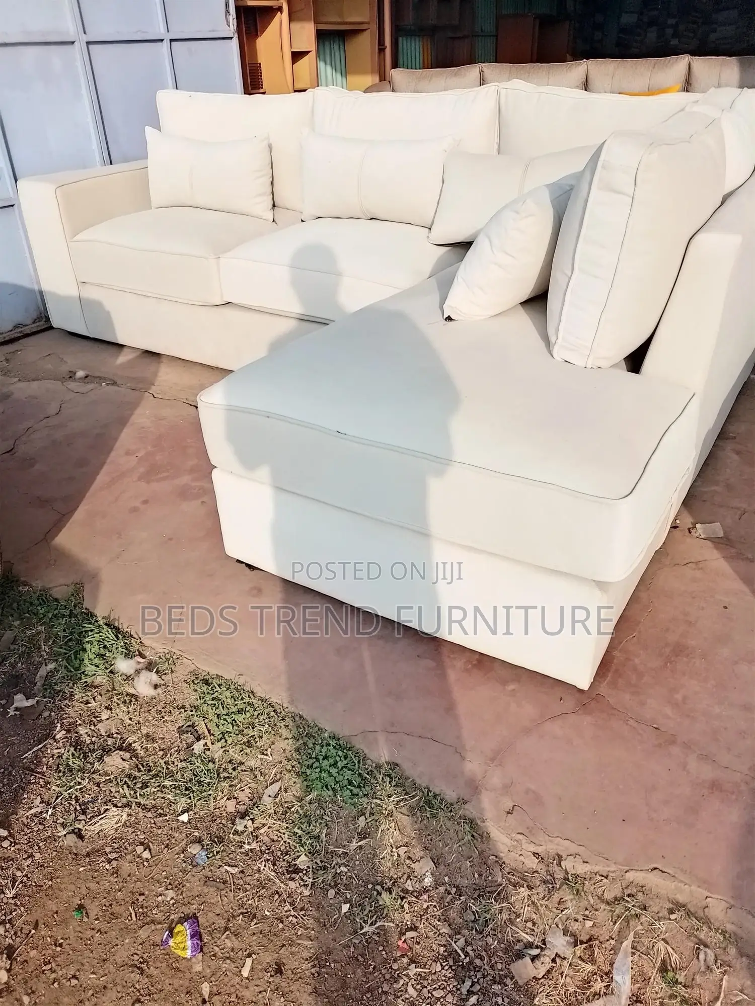 Creamy Fabric 6 Seater L Sofa