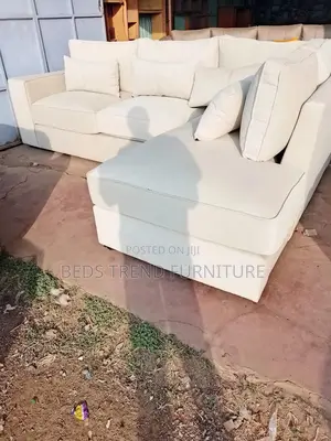 Creamy Fabric 6 Seater L Sofa