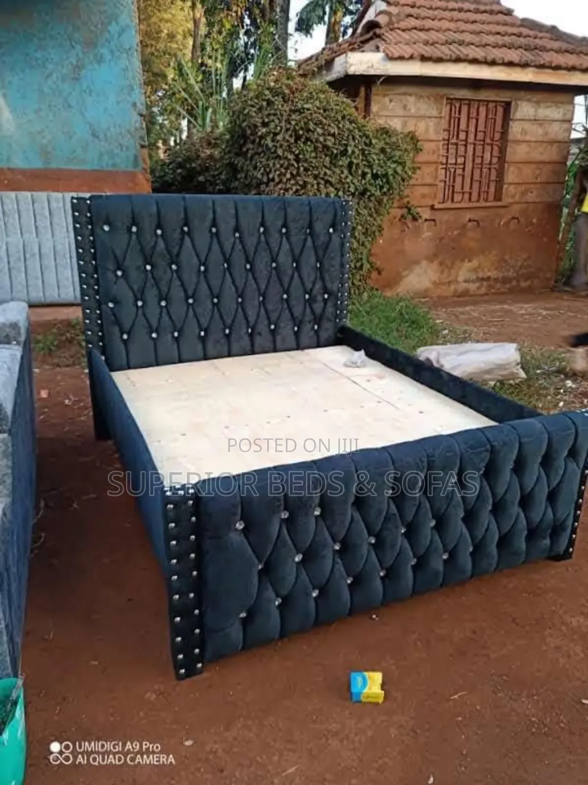 Luxury Black Studded Tufted Bed