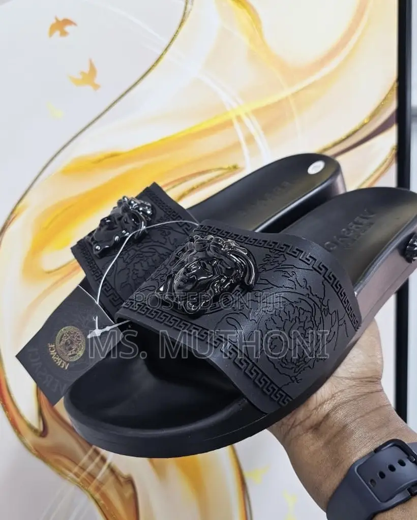 Black Versace Men's Medusa Rubber Slides Size 40-45