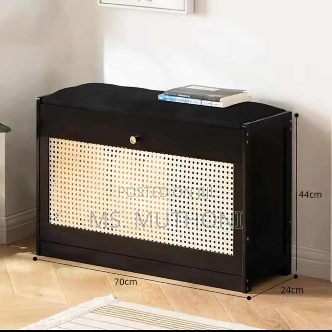 Black Bamboo Entryway Bucket Flip Shoe Storage Bench