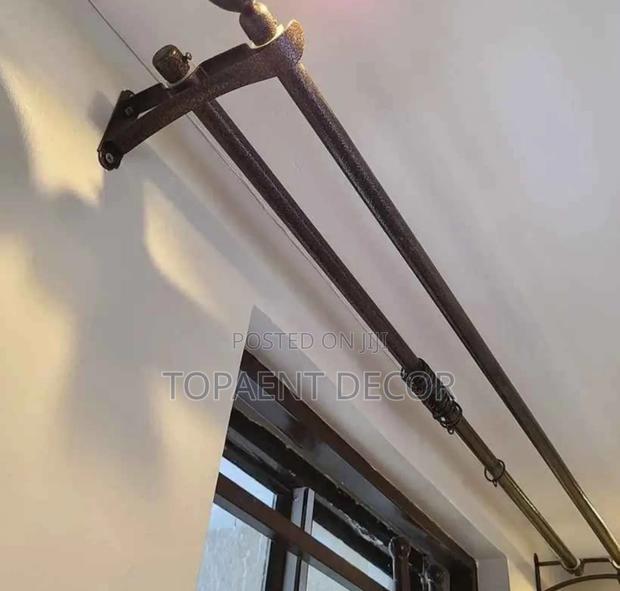 Brown, Double Complete Powder Coated Window Curtains Rods - main view