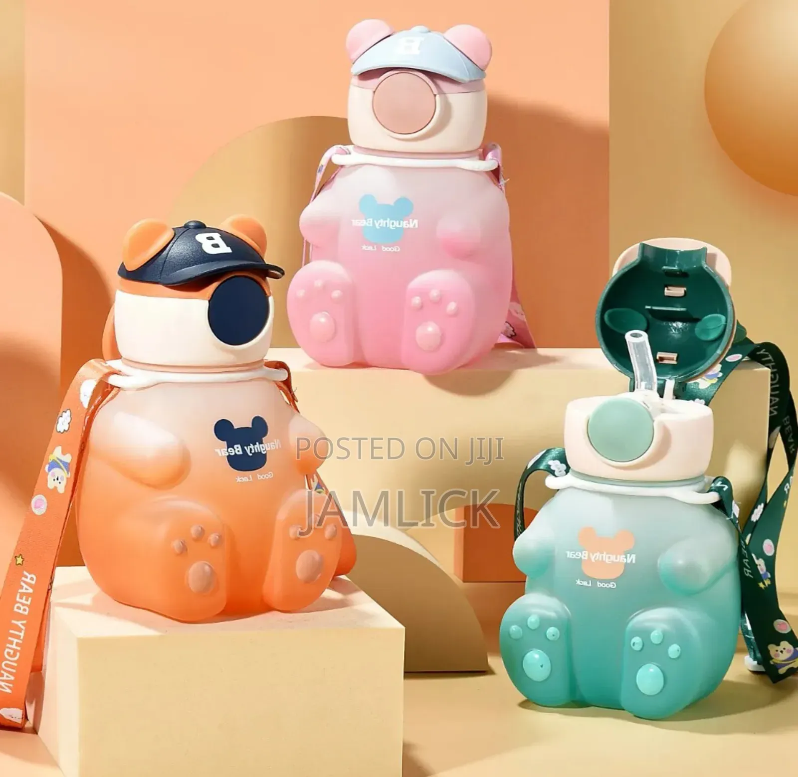 700ml Bear Design Kids Hanging Water Bottle With Straw - Hk