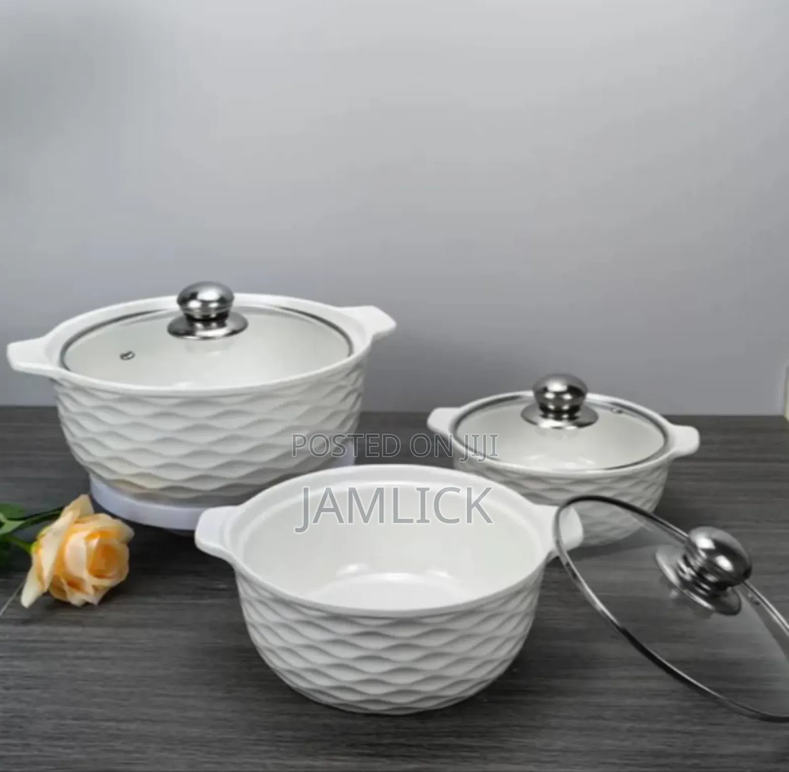 Wavy Patterned Ceramic Soup Pots - Js