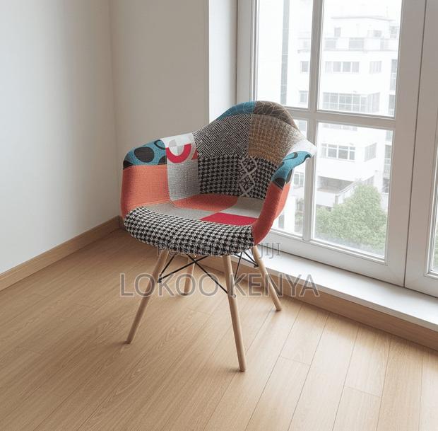 Dining Chair; Modern Patchwork Molticolored-Fabric Dining Chair - thumbnail 2