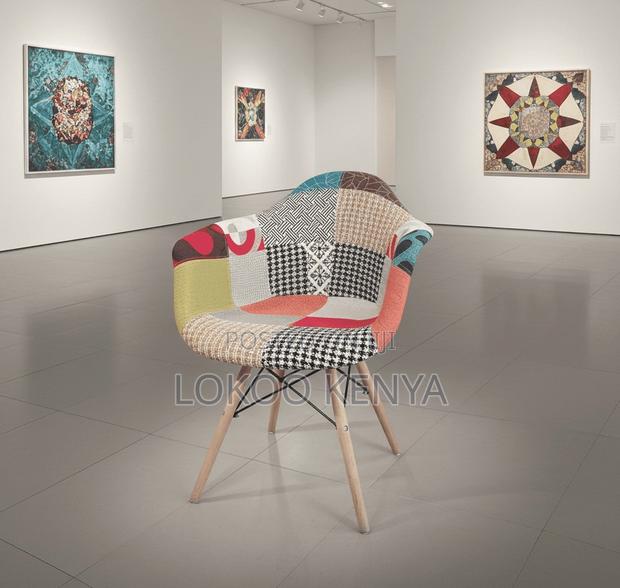 Dining Chair; Modern Patchwork Molticolored-Fabric Dining Chair - thumbnail 3
