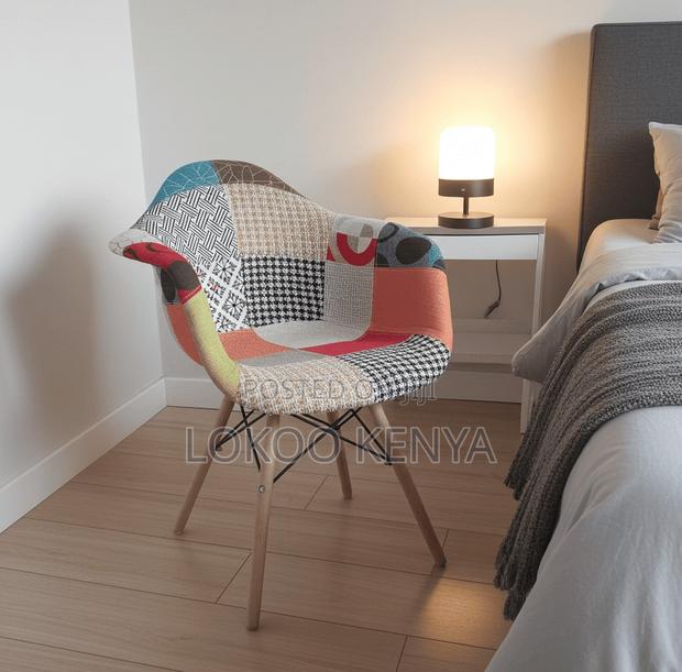 Dining Chair; Modern Patchwork Molticolored-Fabric Dining Chair - thumbnail 4
