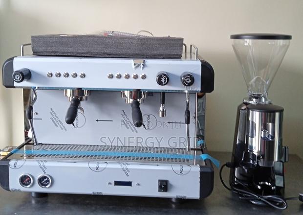 Two Group Semi Automatic Coffee Machine and Coffee Grinder - main view