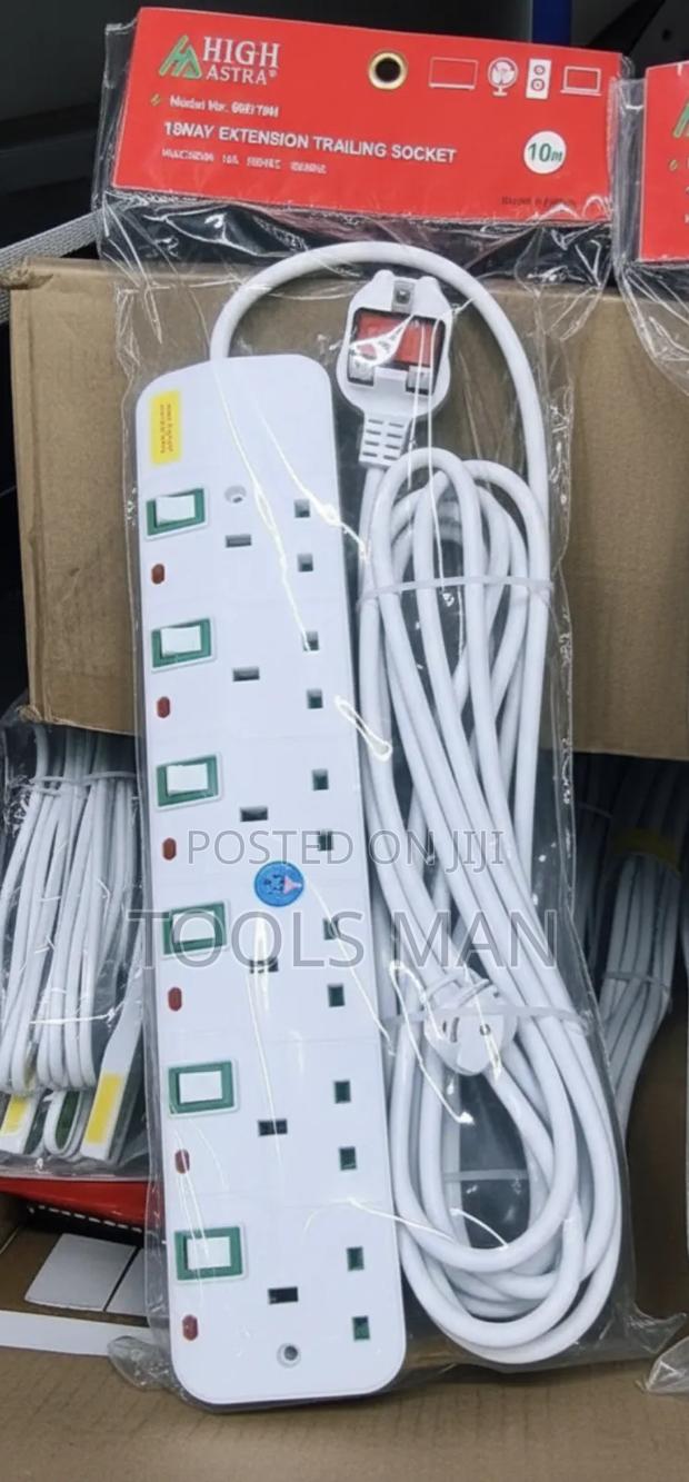High Astra 6-Way Extension Trailing Socket - 10m Heavy Duty Cable