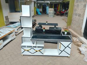 Tv Stand Connected White With Side Shelves - main view