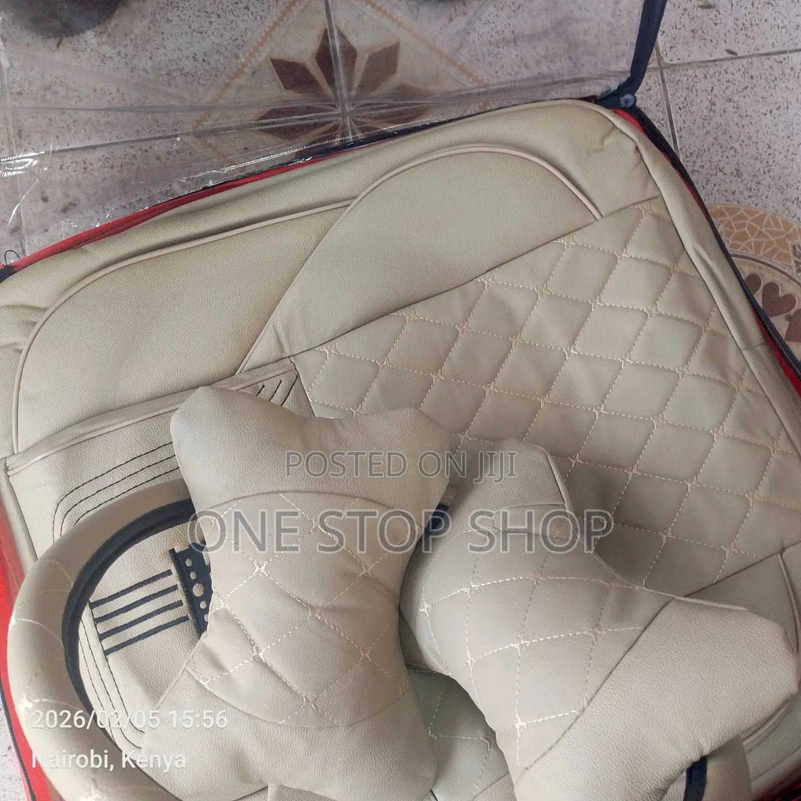 Baije Leather Seat Covers With Headrest Pillow_steeringcover_belt Pad