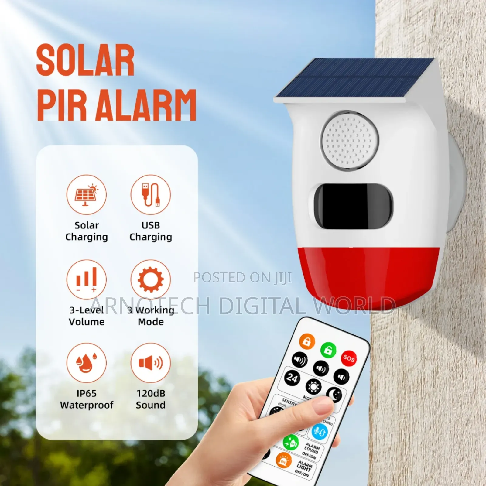 Panoramic Solar Alarm Dual Charging With Remote Control