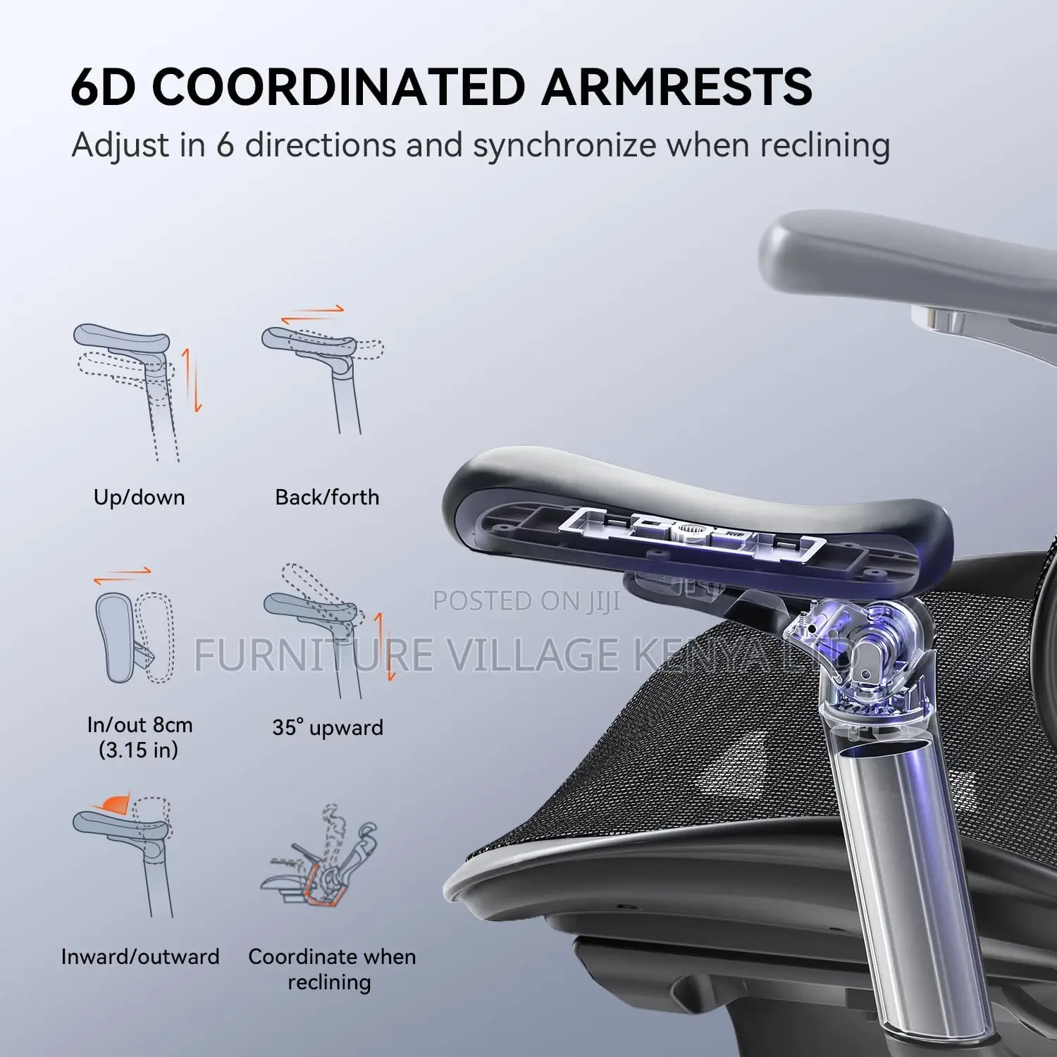 Ergonomic Office Chair With Soft 6d Armrests| Dynamic Lumbar Support