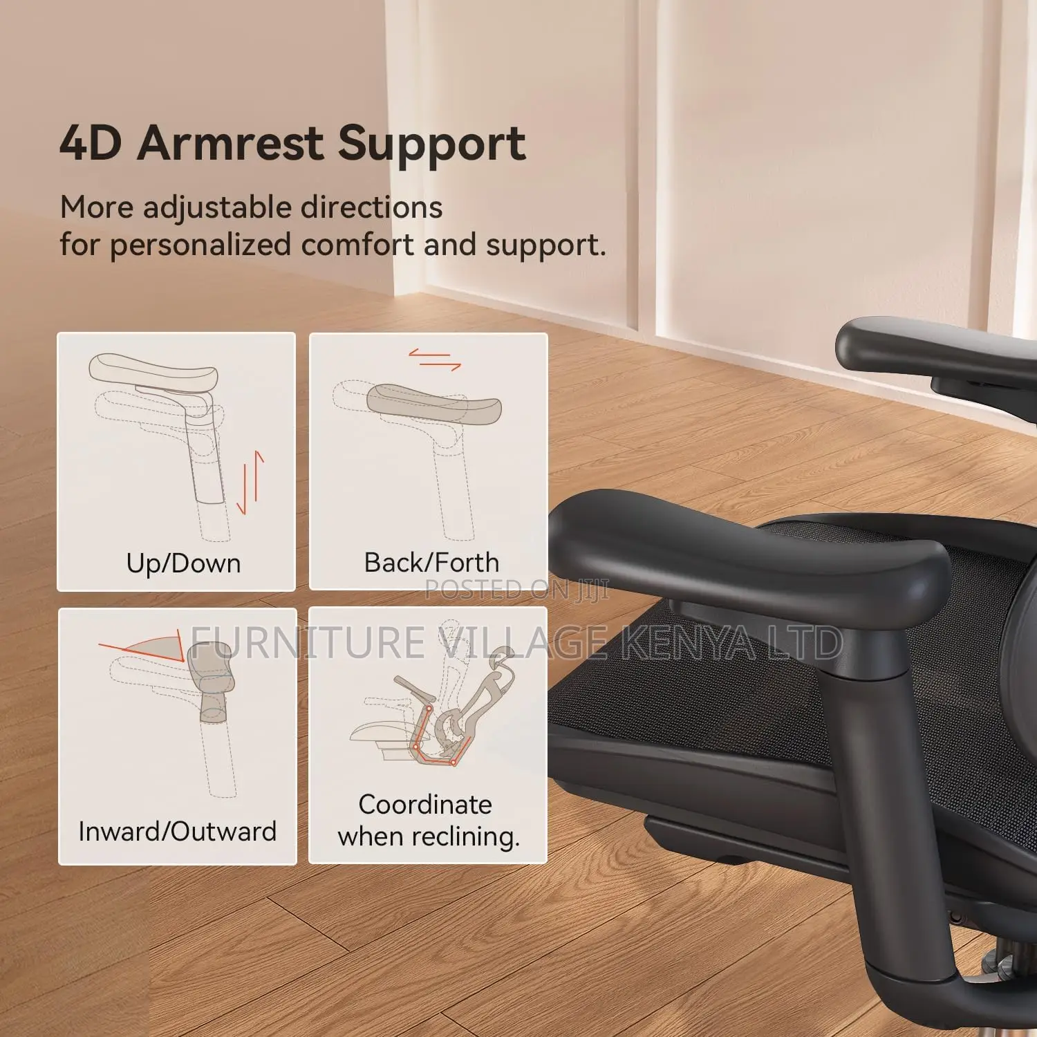 Ergonomic Office Chair With Soft 6d Armrests| Dynamic Lumbar Support